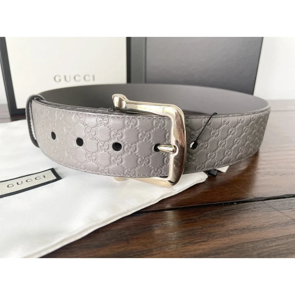 Gucci 281548 Leather Belt Embossed GG Gray 281548 Women\'s Size 80  (32) Gucci Grey GG Belt 80cm/32in - 281548 – Refined Luxury main image 2